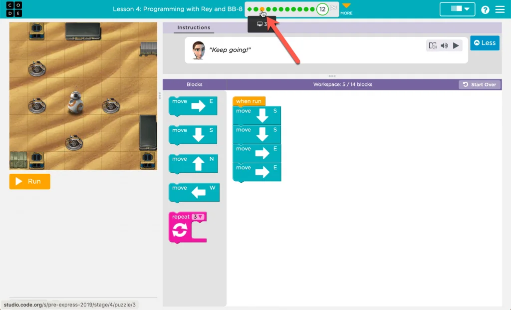 Screenshot of a lesson from code.org